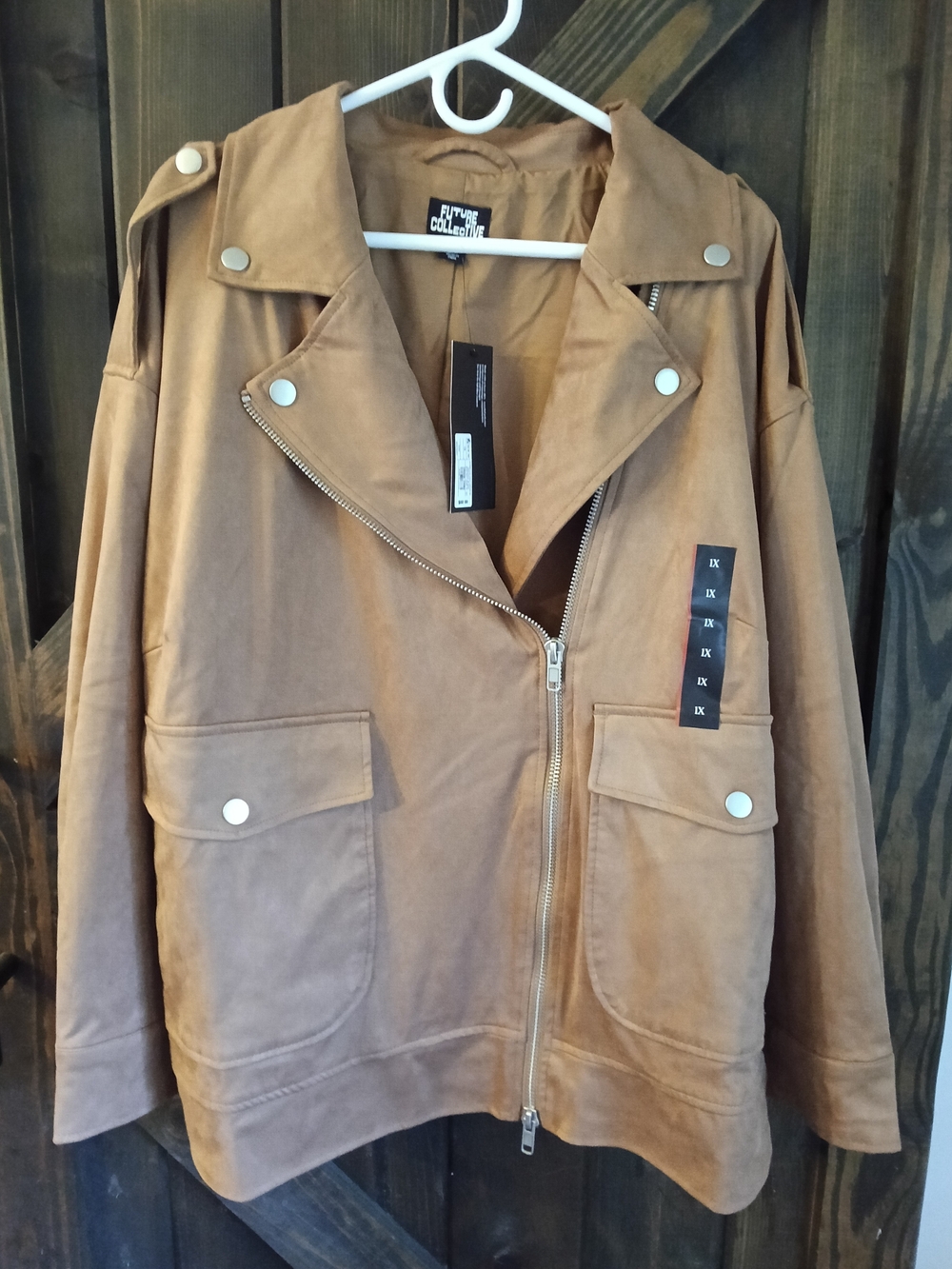 Future Collective Women's Faux Suede Biker Jacket - Tan